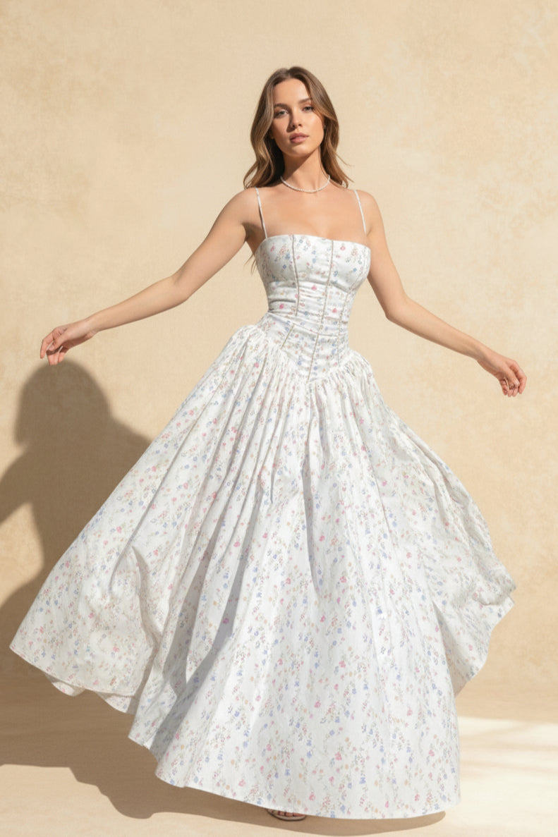 Chiffon Pleated Bloom Off Shoulder Maxi Dress