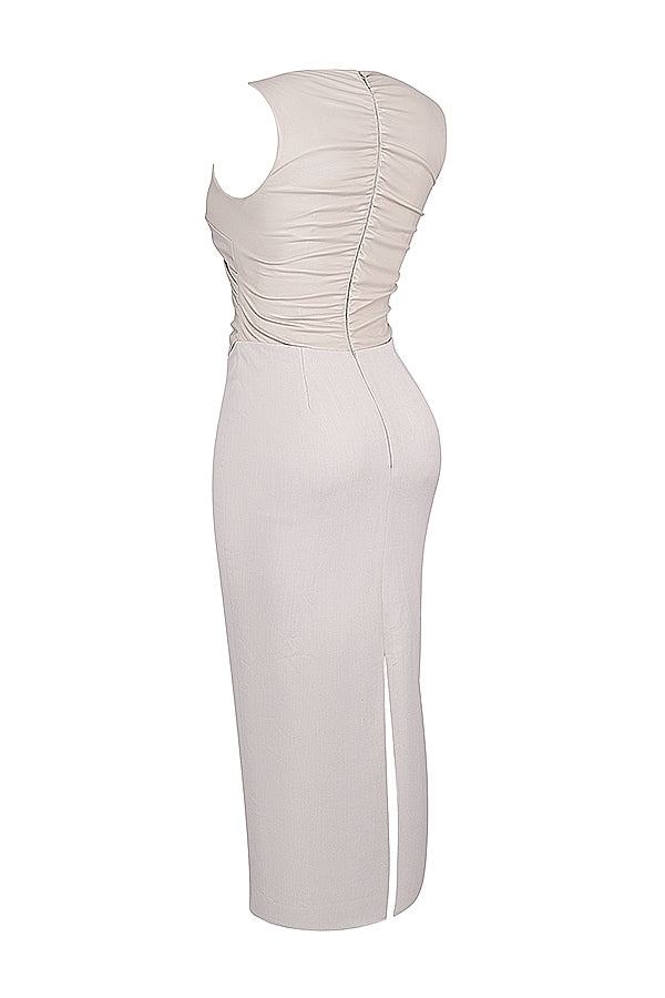 Faux Leather Wrap V-Neck Sleeveless Bodycon Maxi Dress 12