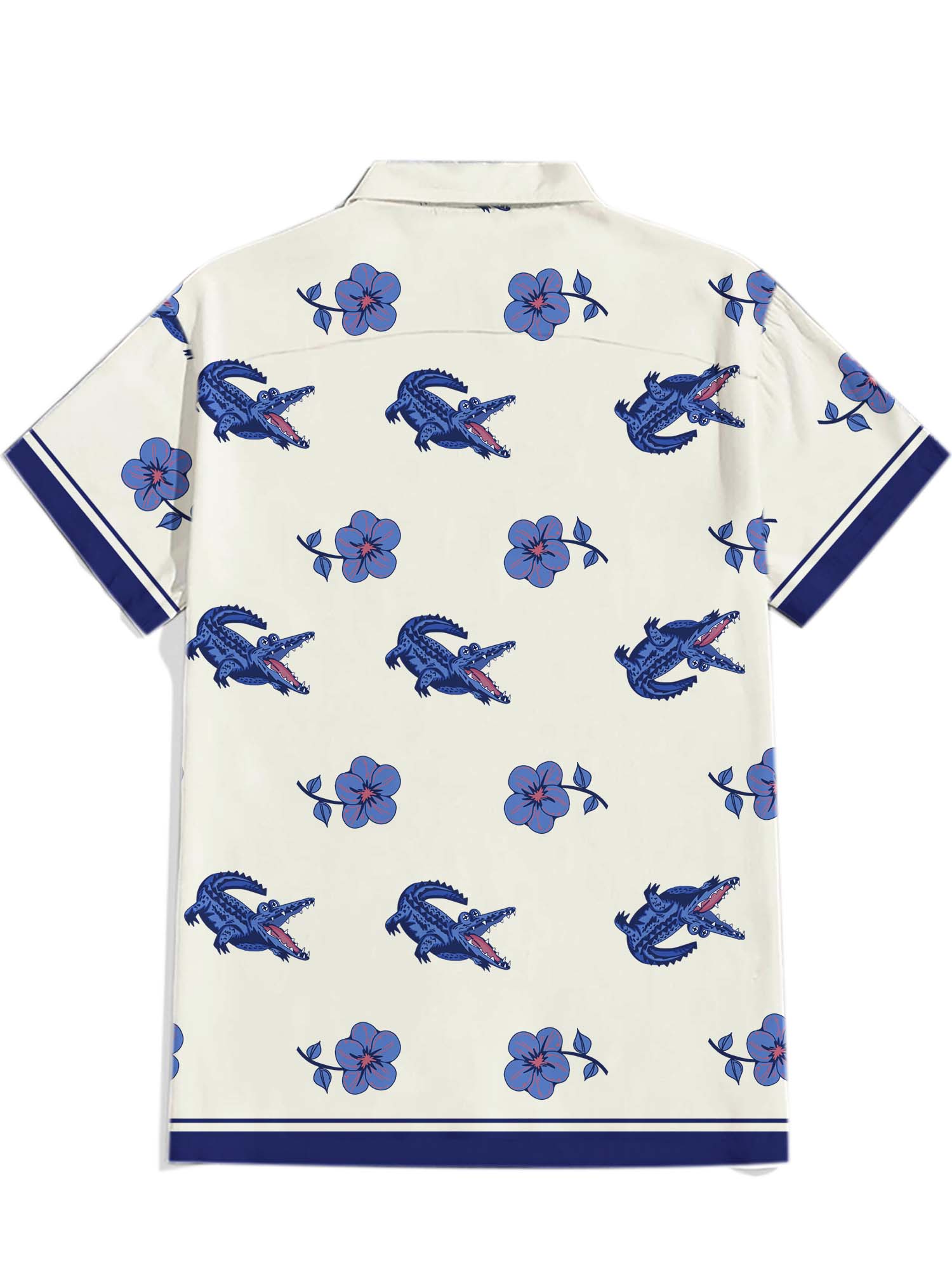 Crocodiles And Flowers - 100% Cotton Cuban Collar Shirt