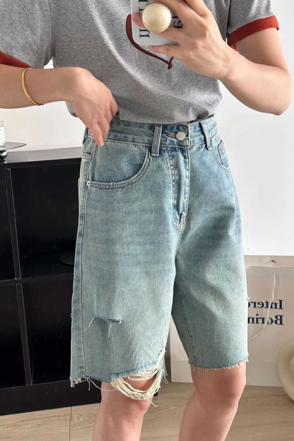 Vintage Wash Wide Leg Mid Length Shorts
