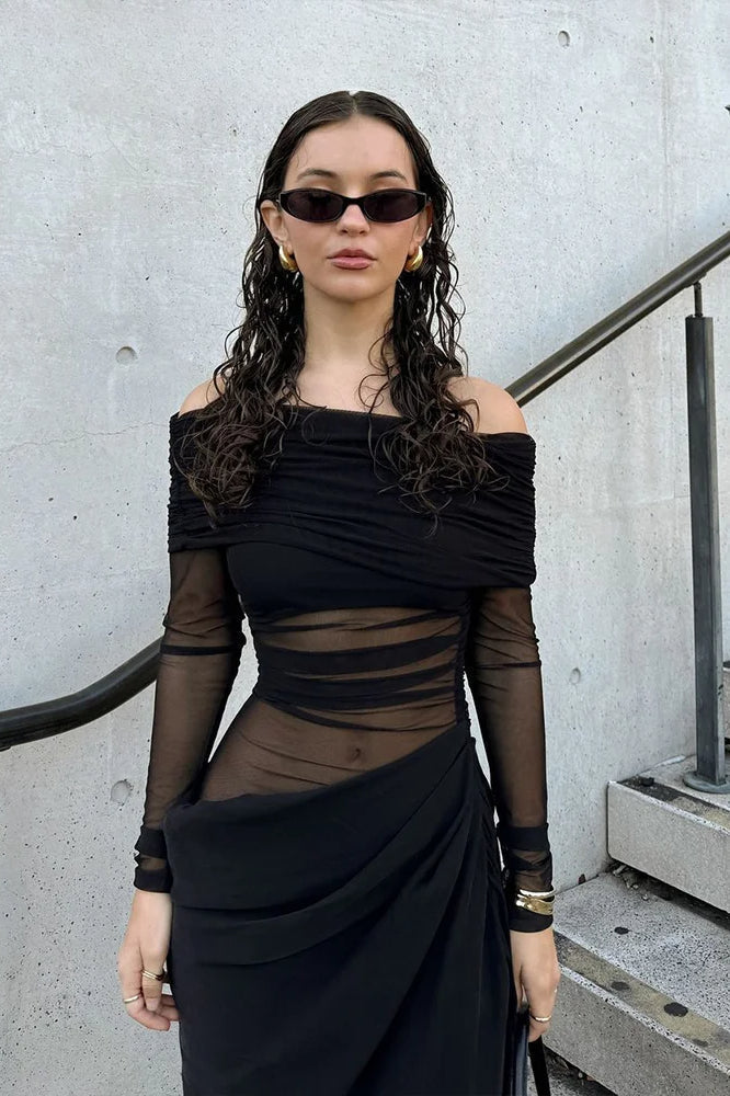 Cutenew Mesh Ruched Maxi Dress 3