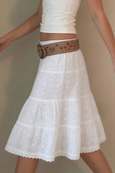 Solid Lace Jacquard A Line Boho Skirt