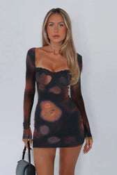 Square Neck Lace Trim Mini Dress