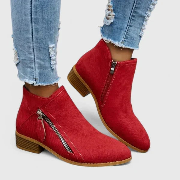 Pointed Toe Side Zip Block Heel Ankle Boots
