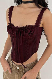 Lace Panel Tie Front Crop Cami Top
