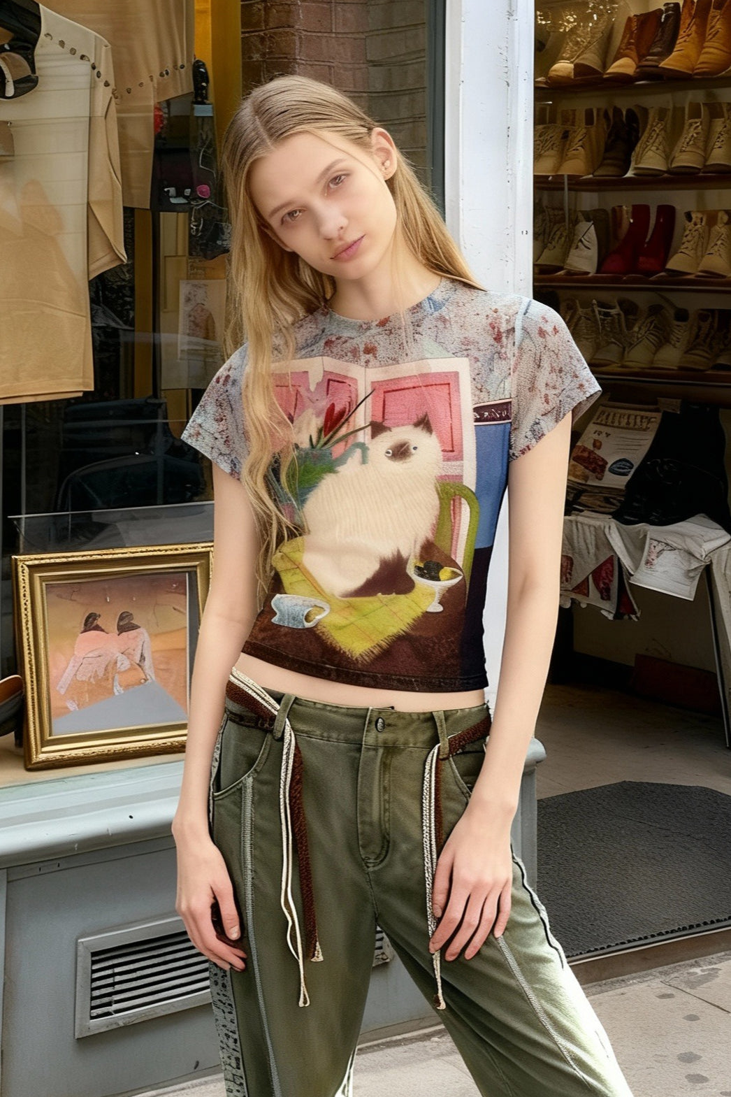 Y2K Cat Graphic Tee