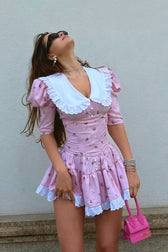Floral Peter Pan Collar Short Sleeve Tiered Lace Trim Mini Dress 4