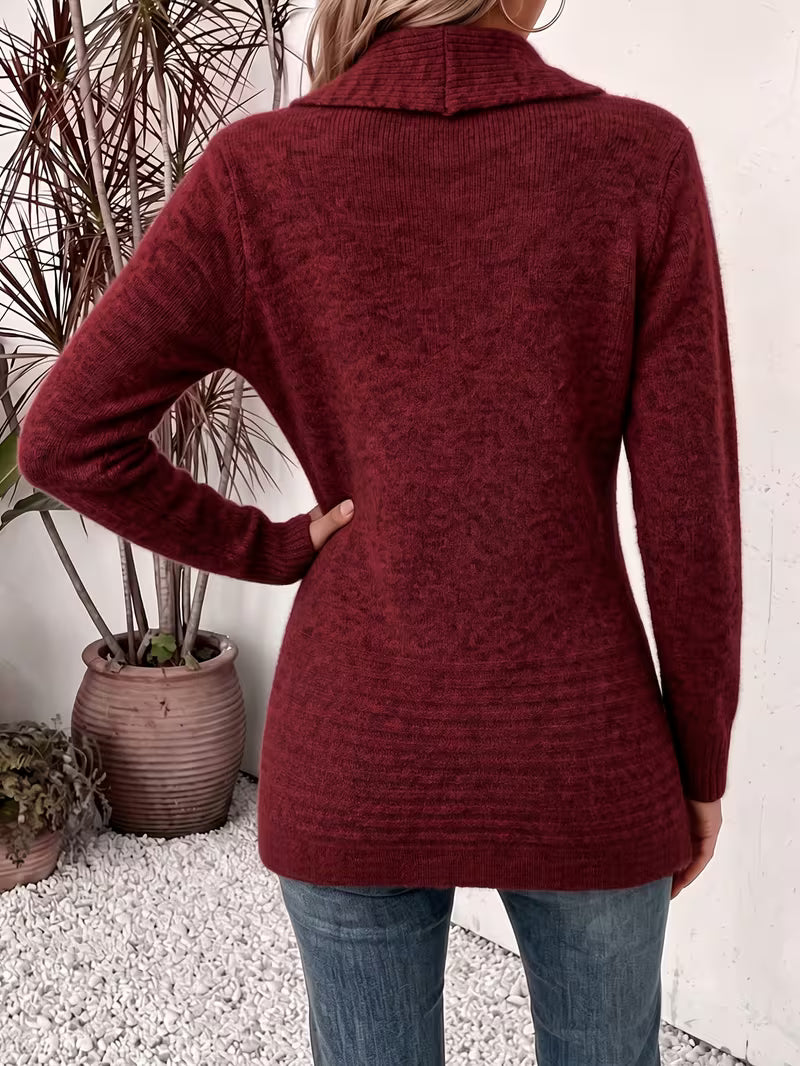 Shawl Collar Open Front Button Tab Ribbed Cardigan
