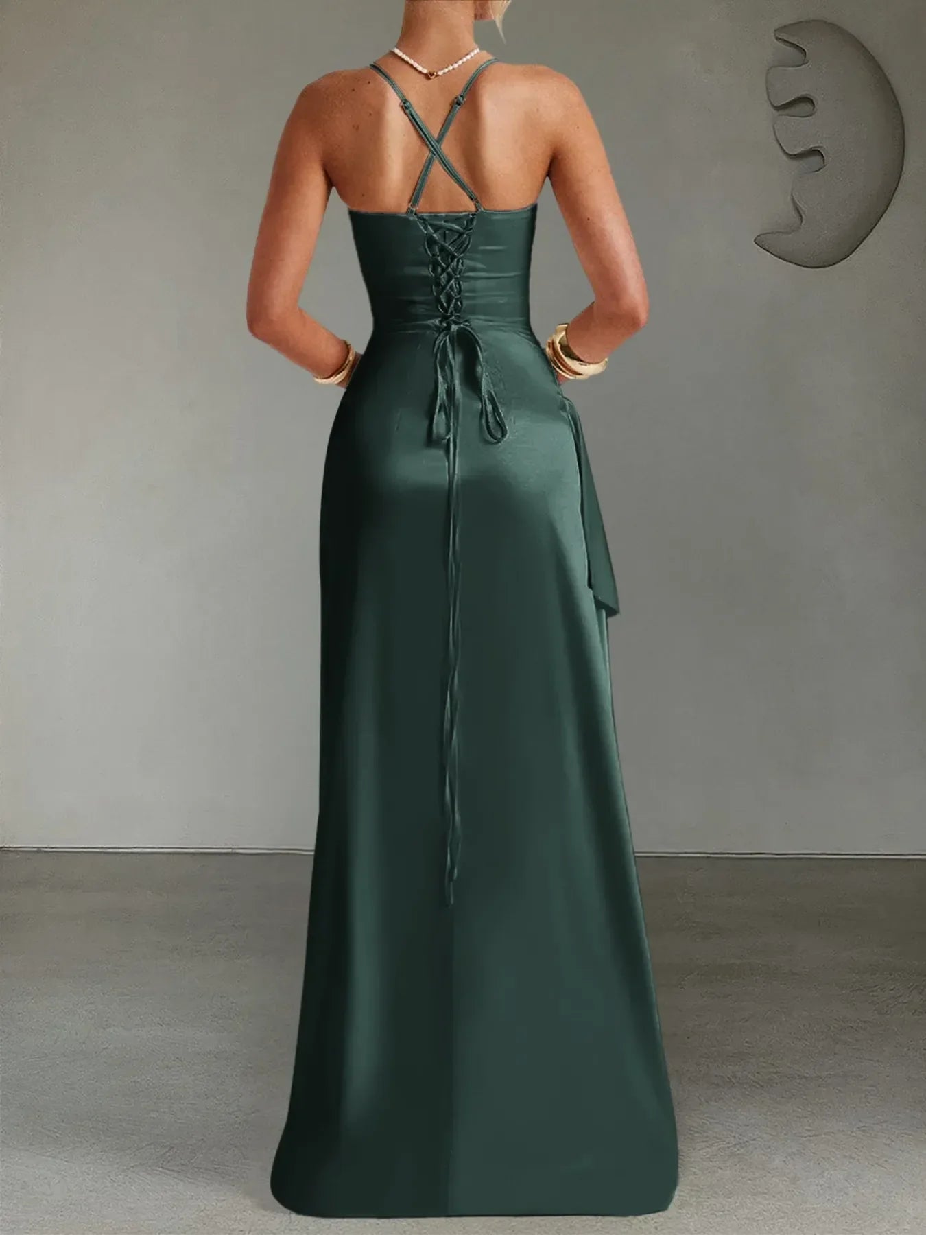 Slit Crisscross Back Maxi Cami Dress