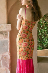 Lace Cami Printed Backless Bodycon Lace Dress