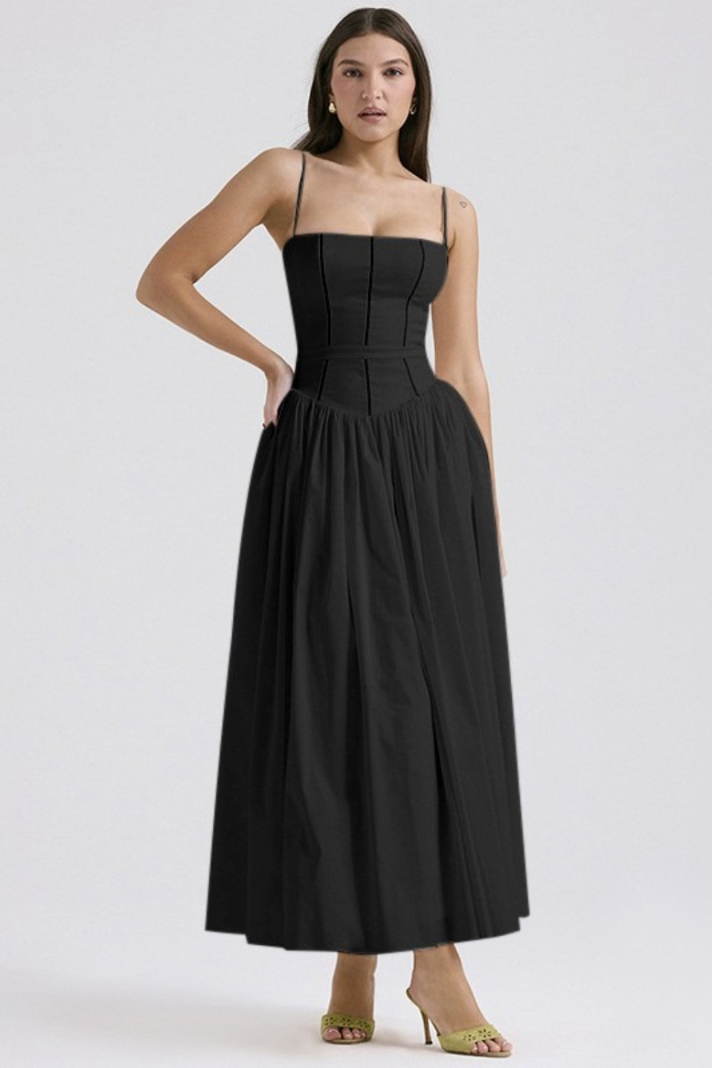 Spaghetti Strap Corset Drop Waist Fit and Flare Midi Dress