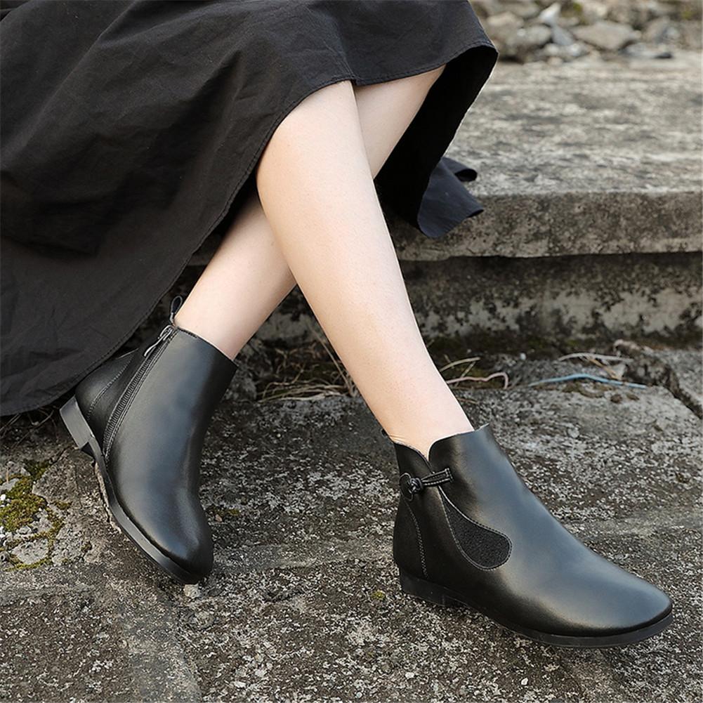 Mori Style Elegant Ankle Booties Low Heel Handmade Work Combat Boots Black/Coffee/Beige