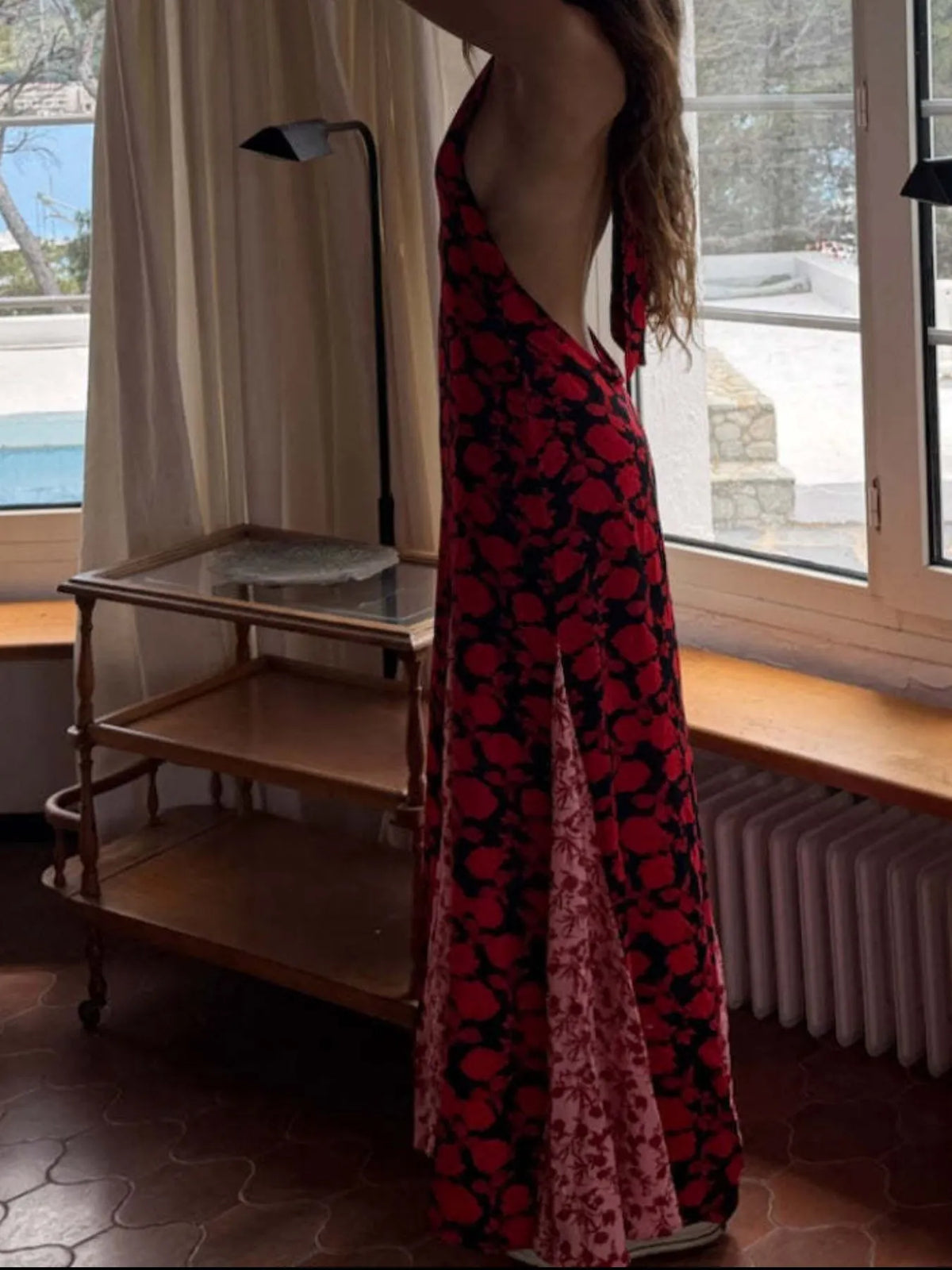 Polka Dot Deep V-Neck Halter Neck Backless Maxi Dress 12