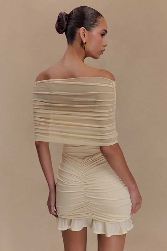 Ruched Ruffle Mesh Mini Dress 4