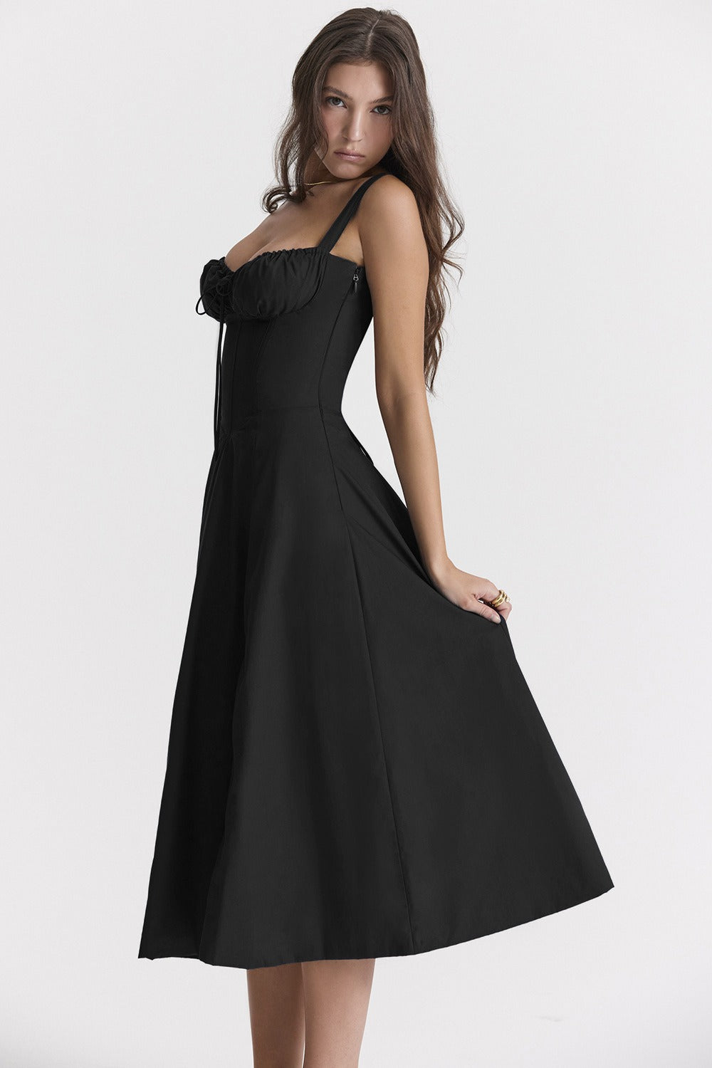 Spaghetti Strap Sweetheart High Split Bustier Midi Dress