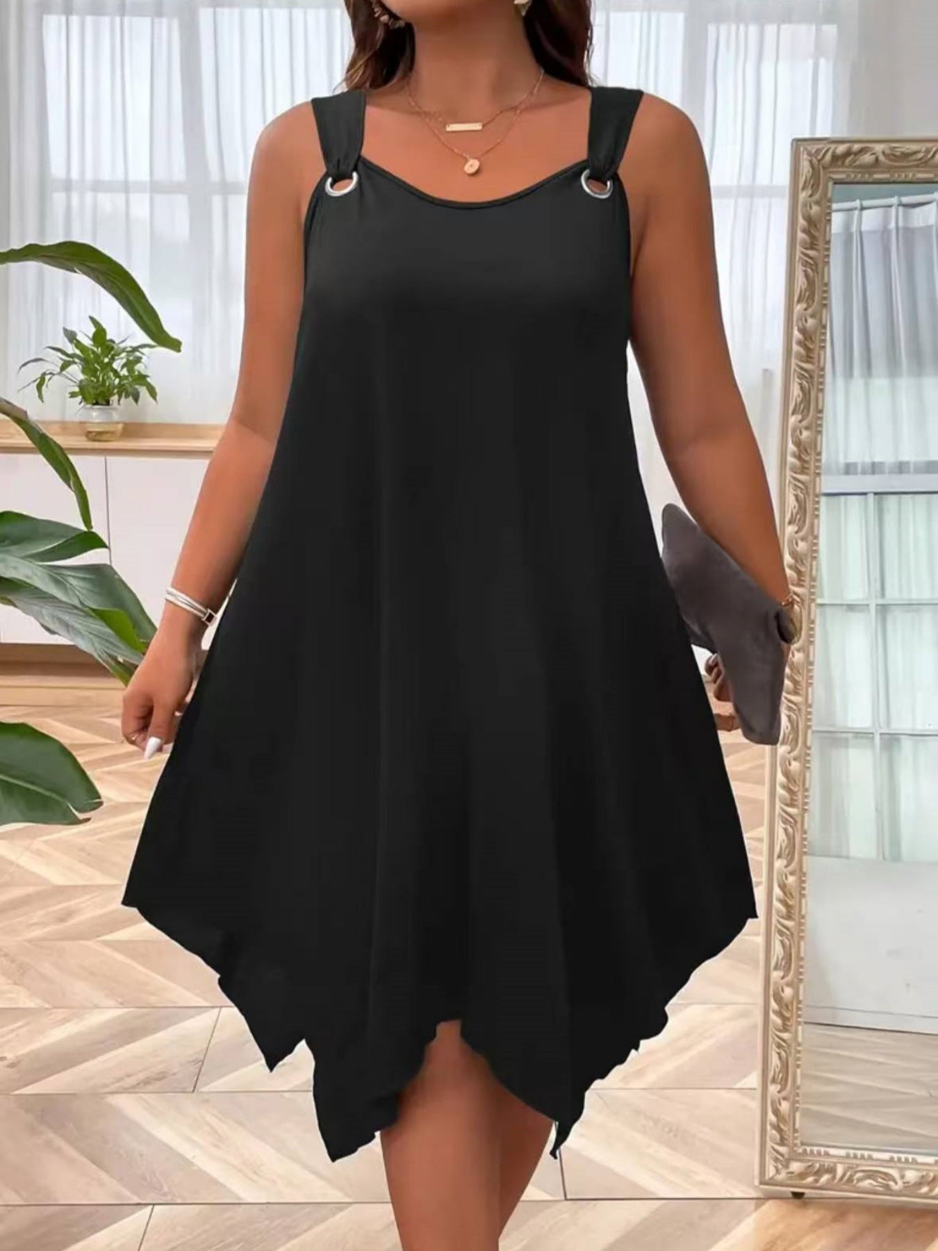 Sleeveless Handkerchief Hem A-Line Midi Dress 7