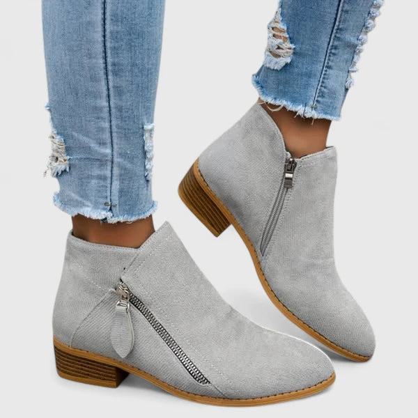 Pointed Toe Side Zip Block Heel Ankle Boots