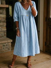 Denim V-Neck Pocket Midi Dress 5