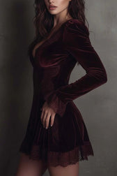 Velvet Lace Trim Mini Dress - View 4