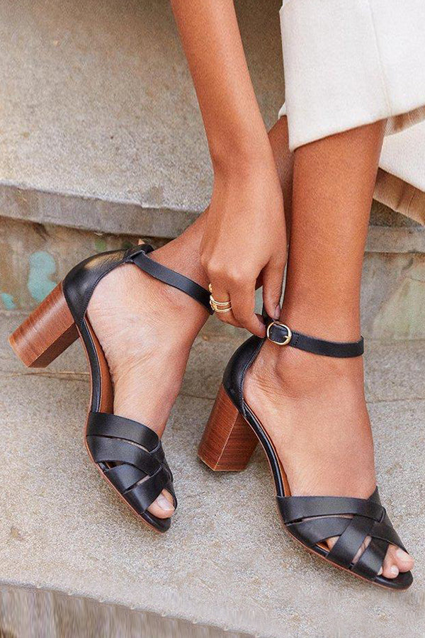 Cross Chunky Heels Sandals