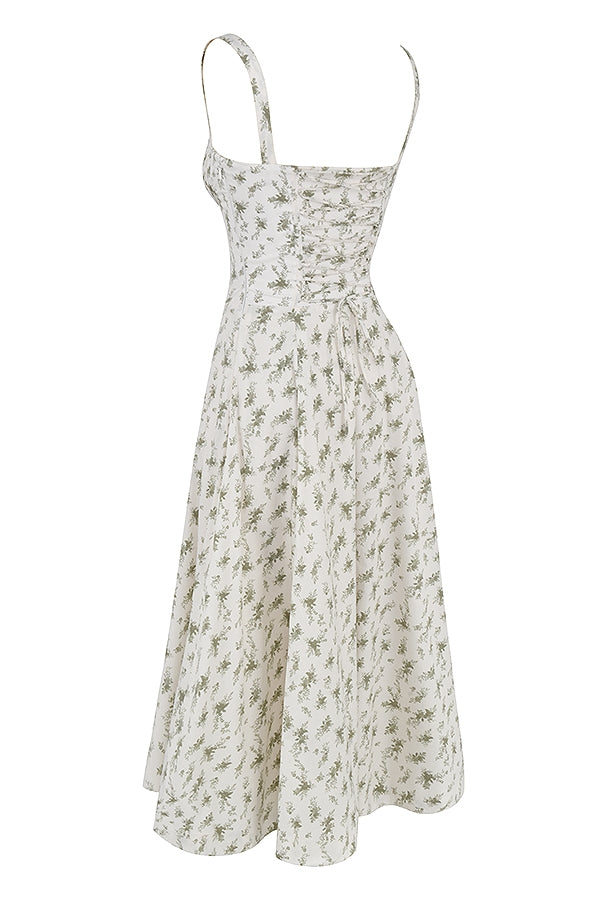 Ditsy Floral Sweetheart Tie Front Bustier High Split Maxi Dress 21