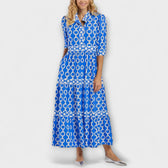 Chain Print Collared Long Sleeve Tiered Midi Dress 6