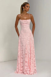 Jacquard Cami Backless Maxi Lace Dress 12