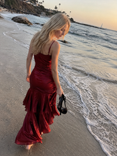 Satin Ruffle Trim Party Dress