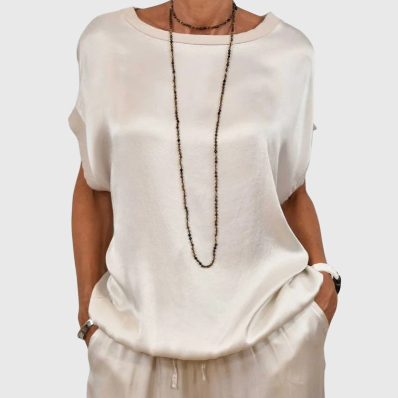Short Sleeve Boxy Top and Drawstring Wide Leg Pants Two Piece Set