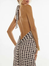 Floral Halter Neck Deep V-Neck Ruched Maxi Dress 9