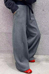 Solid Color Casual Fluid Wide Leg Fleece Sweat Pants