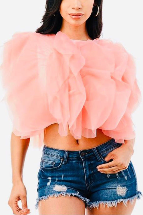 Ruffled Feathers Sleeveless Tulle Top