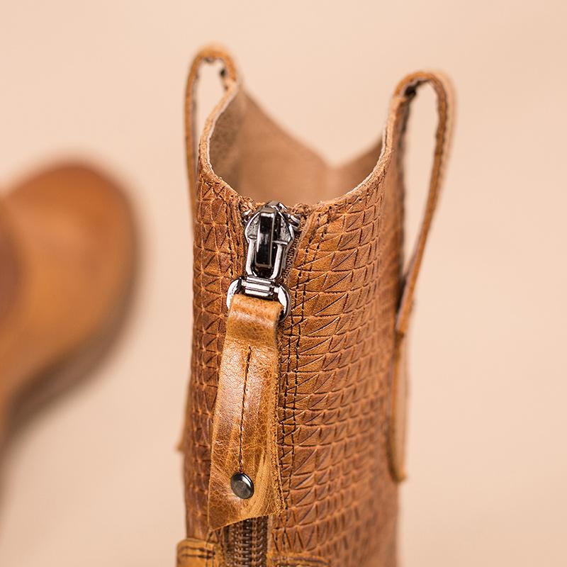 British Style Leather Western Boots Handmade Cowboy Boots Back Zip Brown/Coffee