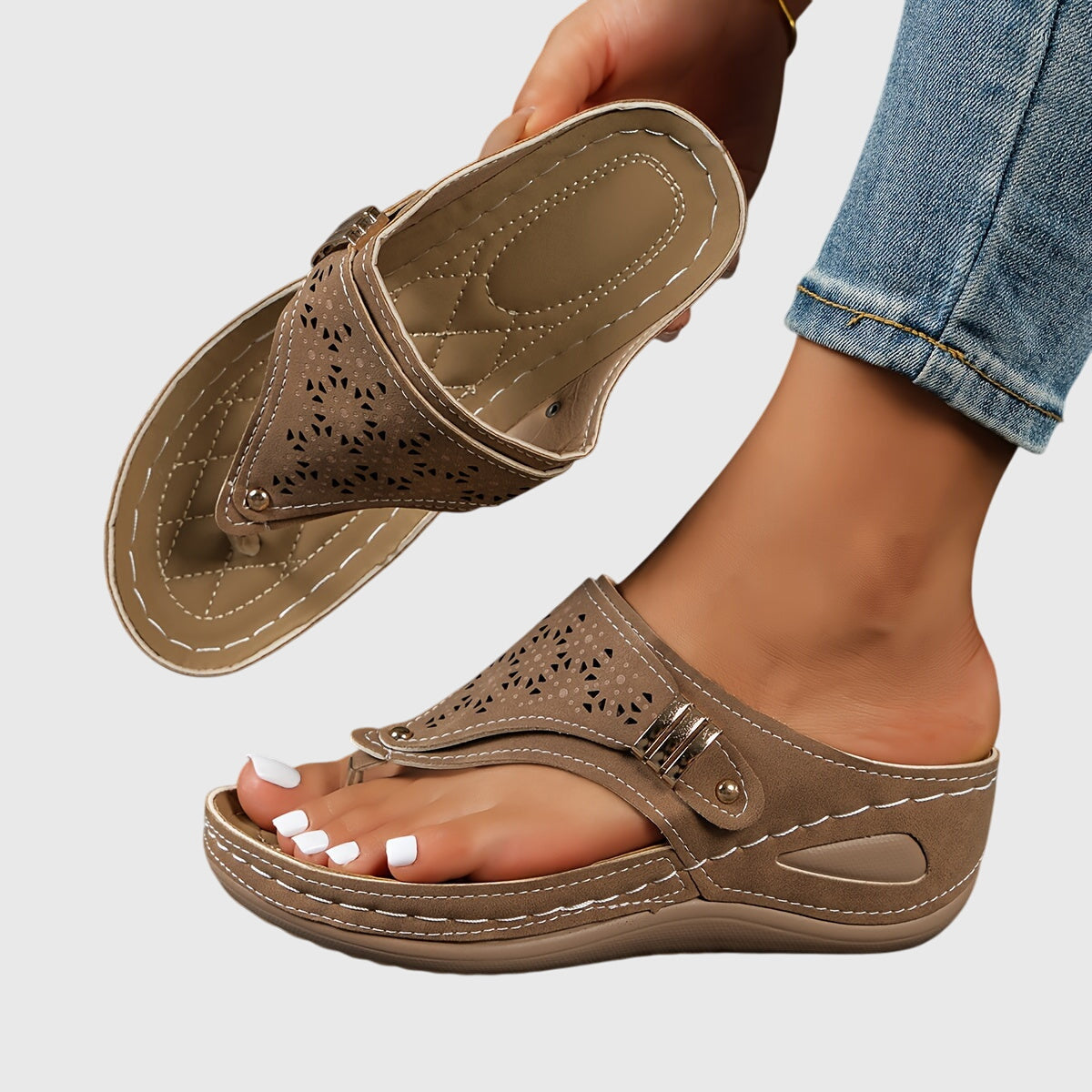 Cut Out Thong Platform Wedge Sandals 8