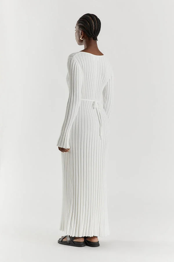 Minimalist Verónica Midi Dress with V Neck and Knitted Sleeves Elevated Occasion Wear