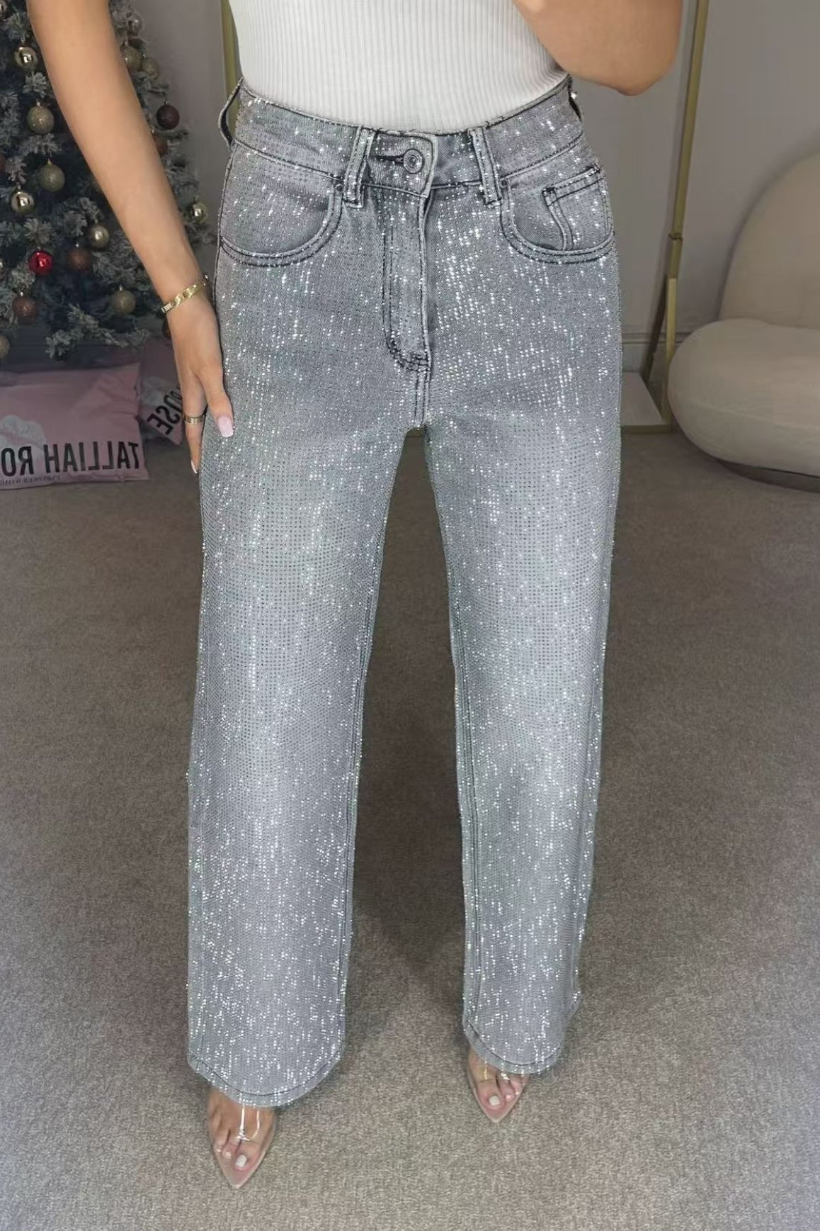 High-Waist Vintage Washed Flared Denim Jeans