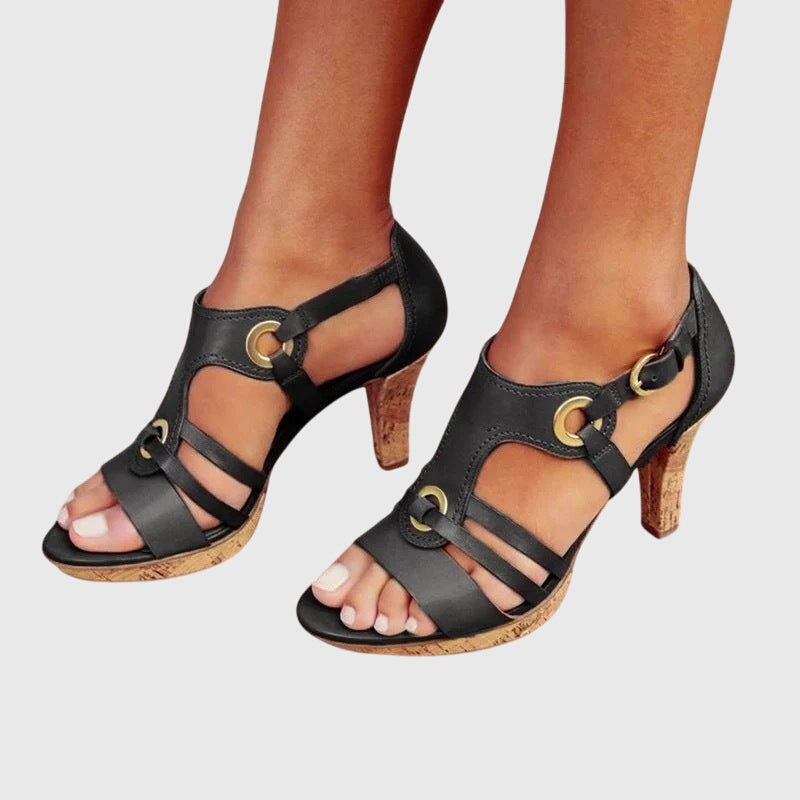 T Strap Buckle Open Toe Cork Platform Heel Sandals