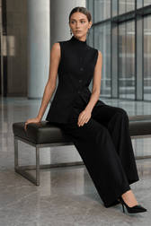 Drape Sleeveless Shirt Elegant Two Piece Work Set