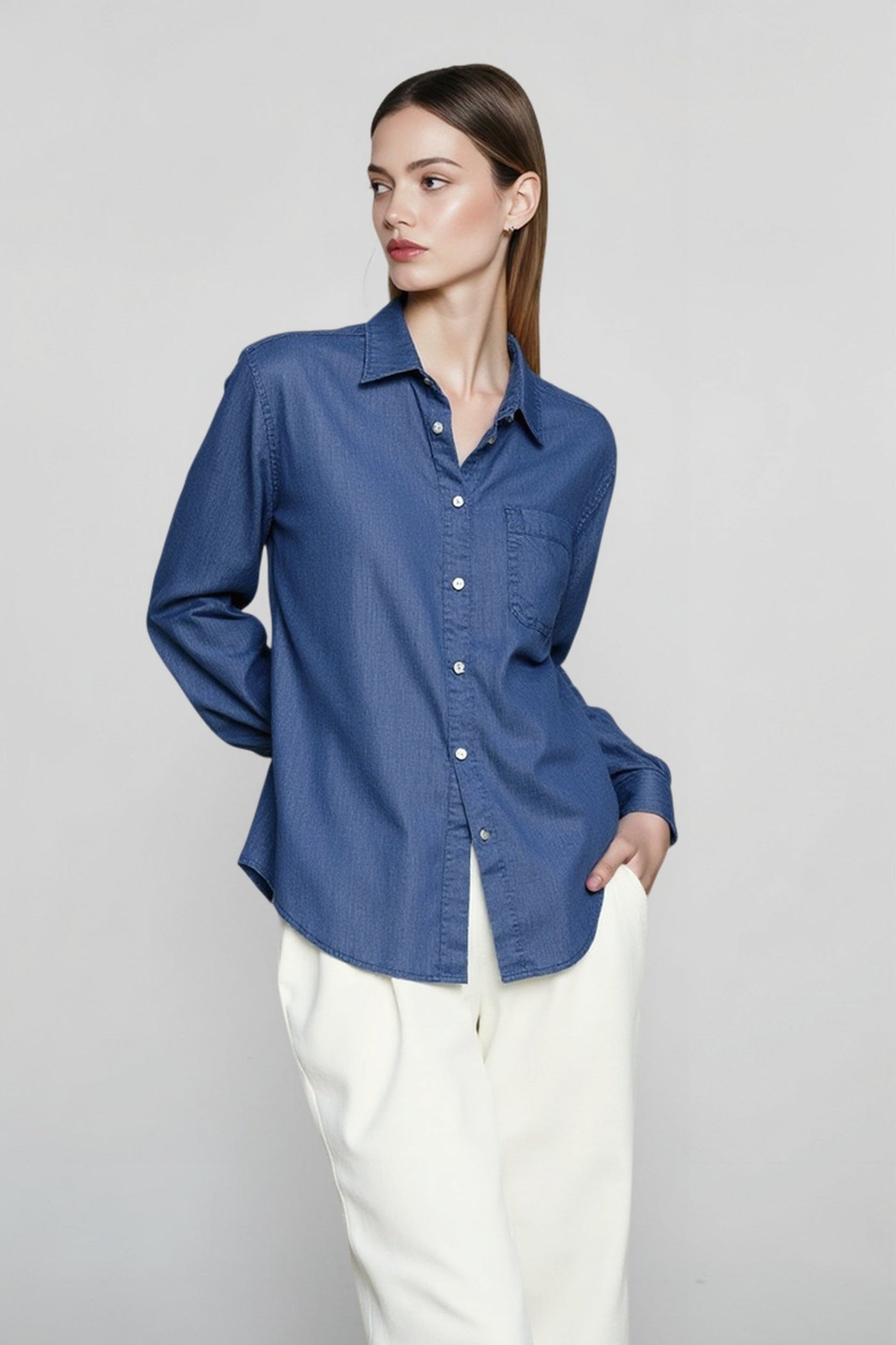 Linen Solid Minimalist Blouse