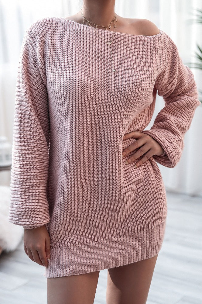 Casual Knit Off Shoulder Sweater Dress