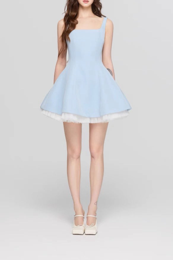 Square Neck Mesh Panel Mini Dress - View 10