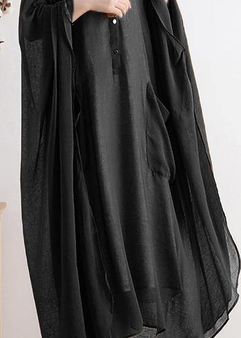 Batwing Sleeve Band Collar Button Front Patch Pocket Kaftan Maxi Dress