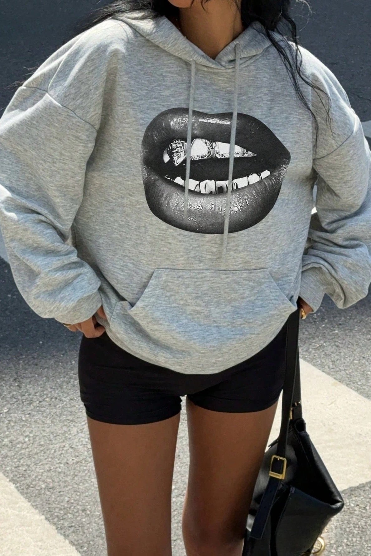 Lip Print Graphic Hoodie