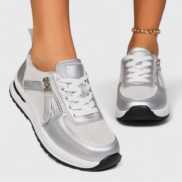 Lace Up Side Zip Glitter Platform Sneakers