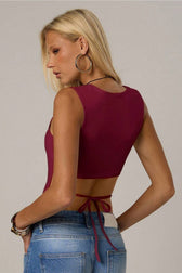 Burgundy Crew Neck Fitted Crop Top