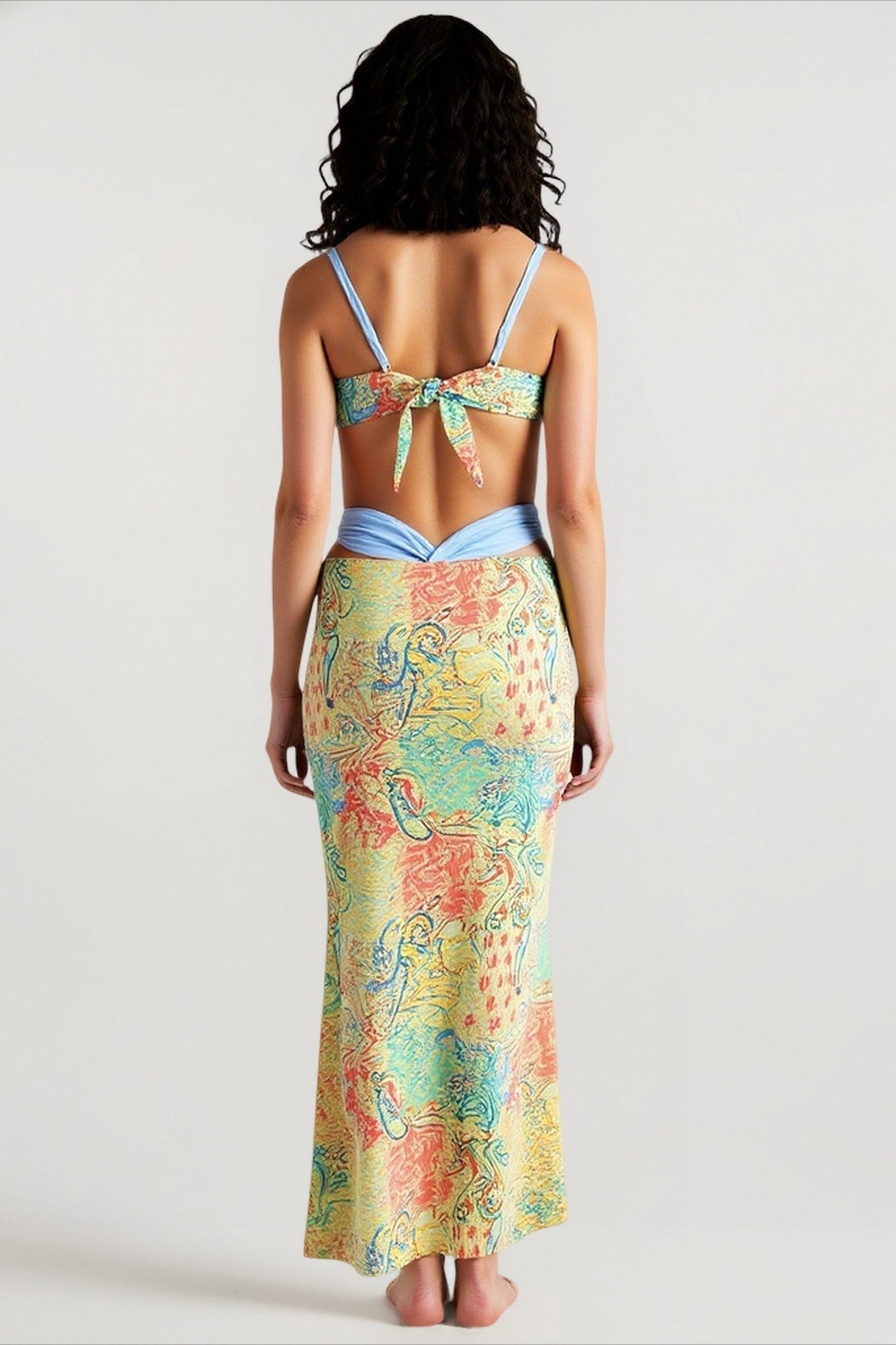 Sexy Contrast Print Tie Top Vacation Set