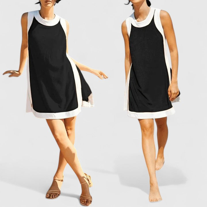 Contrast Trim Round Neck Sleeveless Shift Mini Dress