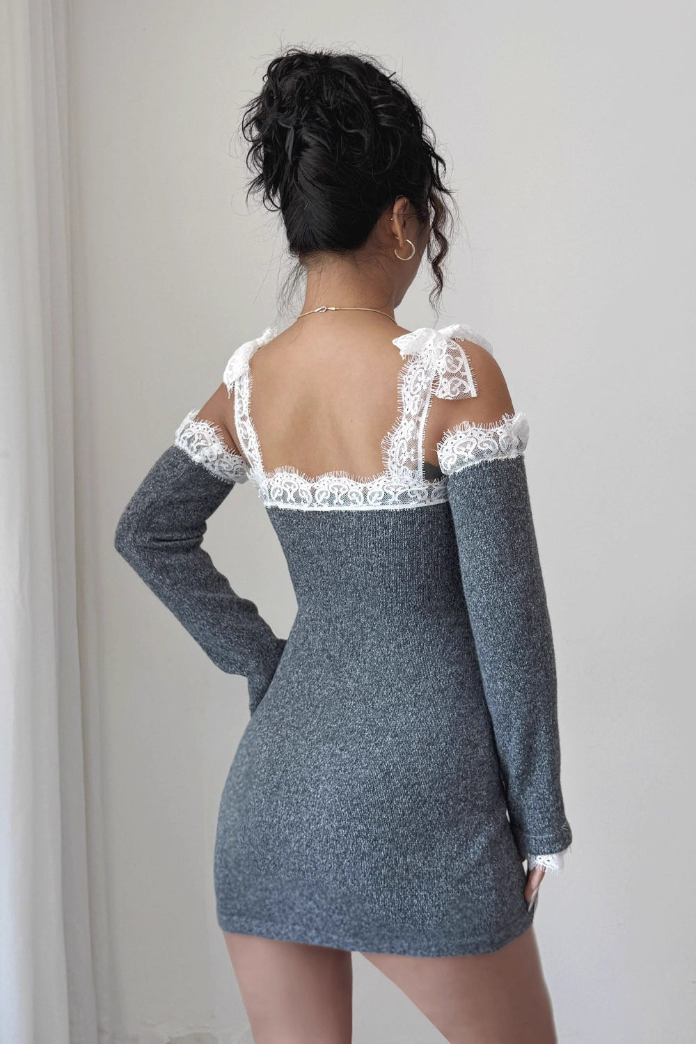 Lace Trim Off Shoulder Sweater Dress 4
