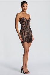 Lace Strapless Striped High Waist Slim Lace Dress