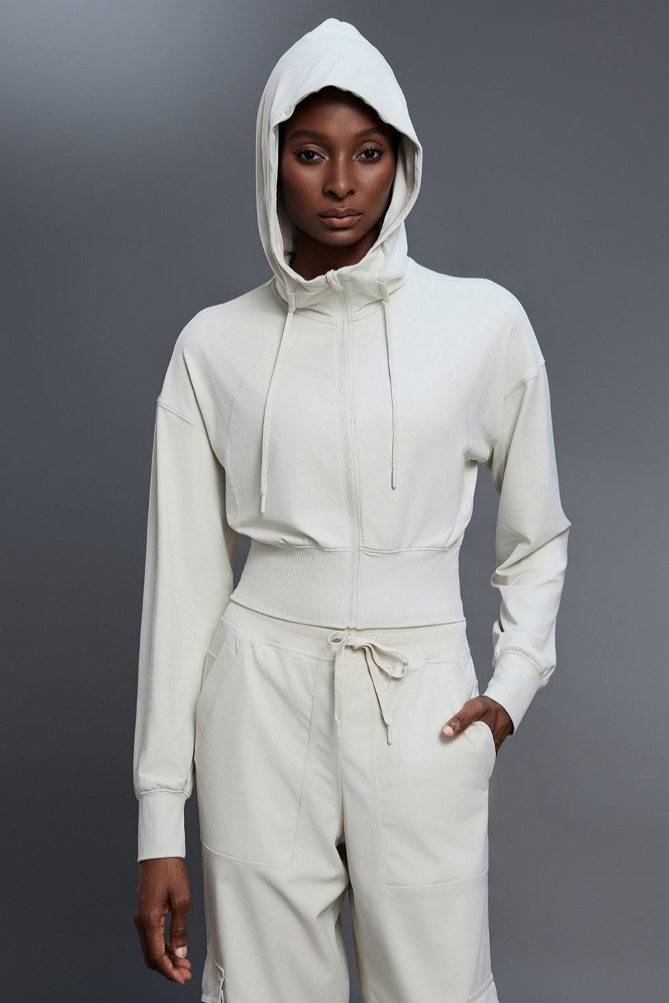 Cropped Waist Tie Active Zip Hoodie